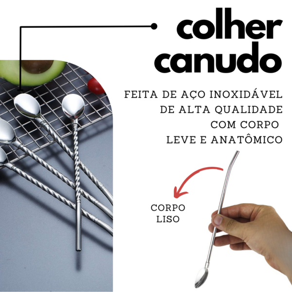 Colher canudo aço inox 22cm (6un + escova) - Imagem 3