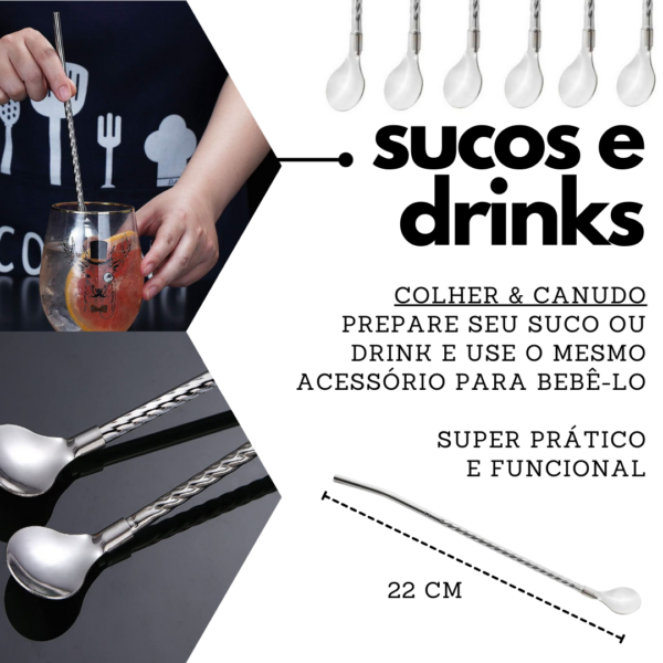 Colher canudo aço inox 22cm (6un + escova) - Imagem 4