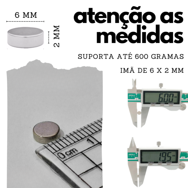 Imã de neodímio N35 Disco - MODELO: 6x2mm - 1 unidade - Imagem 2