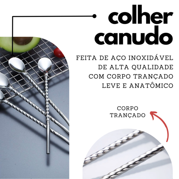 Colher canudo aço inox 22cm (6un + escova) - Imagem 2