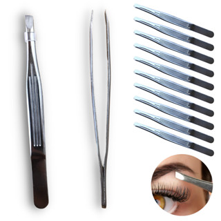 Kit 2 pinças para sobrancelhas ponta diagonal inox 9cm